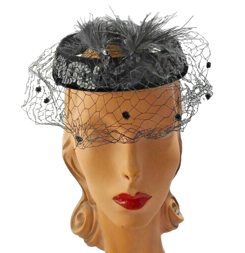 Fascinator Black Velvet Vintage Hats for Women