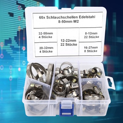 60pcs Stainless Steel Hose Clamps Spring Clip Fasteners For Fixing Hoses 8-12mm
