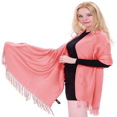 CJ Apparel Koralle Rosa Einfarbig Design Schal Sekundenschal Stola Halstuch Pashmina