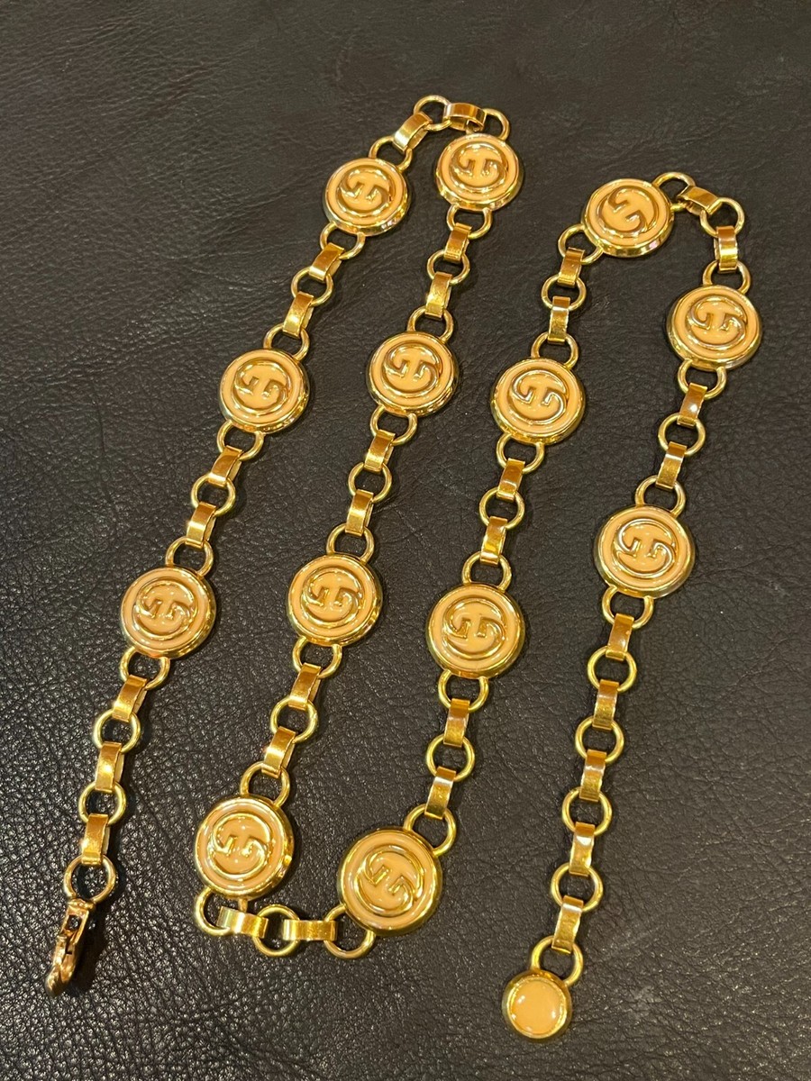 GUCCI BELT Chain logo Vintage Old Gucci Gold GG Necklace Pendant