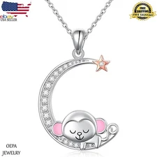 Crescent Moon Monkey Necklace 925 Sterling Silver Birthday Gifts for Women Girl