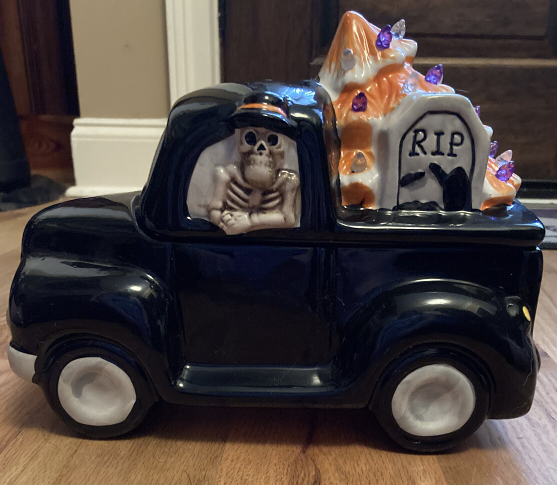 Mr Christmas Halloween Spooky Cookie Jar Black Truck Skeleton Tree eBay