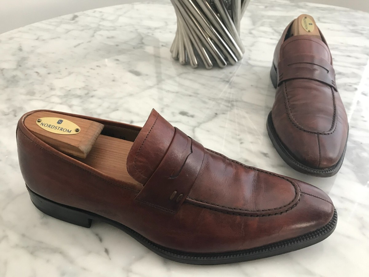 Magnanni Penny Loafer Leather Cognac Brown Handmade Size US  display picture 2
