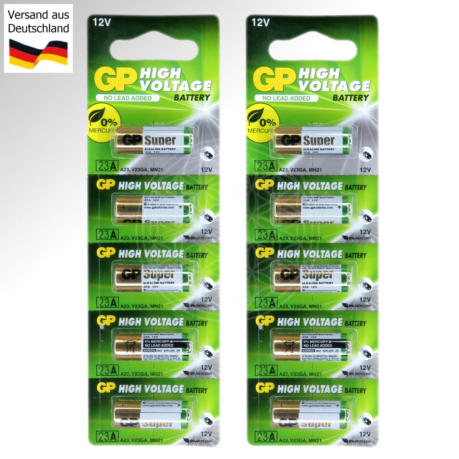 10x Batterie 23A 12V LR23 LR23A 23AE MN21 LRV08 A23S A23 L1028 Alkaline ...