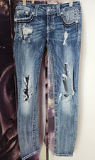 MISS ME Cuffed Skinny Distressed Bling Signature Rise Stretch Jeans Size 28