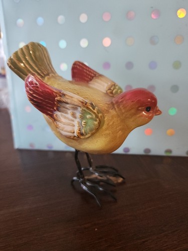 Colorful Ceramic Glazed Bird With Wire Feet