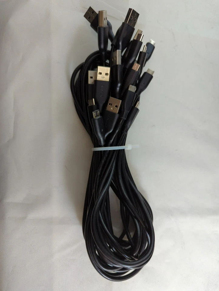 Lote de 10 cables USB a Micro USB Anker de 1 pie | 3 pies | 6 pies - NEGRO/GRIS Foto 3 de 4