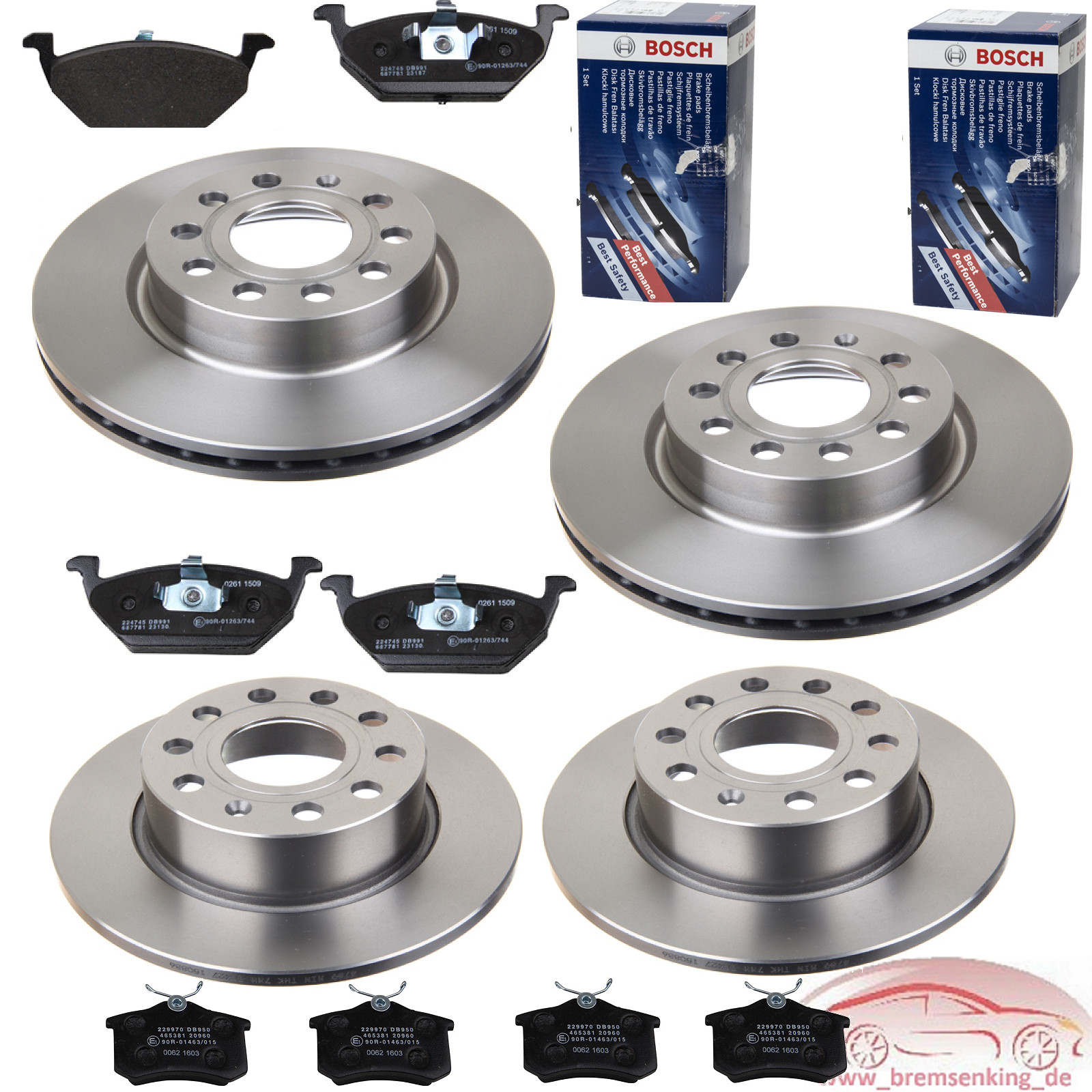 Bremsen Set VORNE + HINTEN HM Scheiben mit BOSCH Beläge VW T5 Transporter Bus