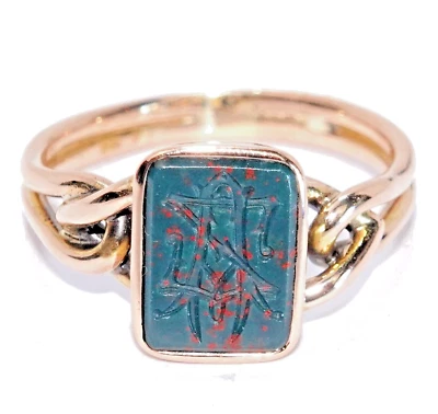 Ring Herren Gold antik 1910 Blutjaspis. 585 Roségold Gr. 60/19,1mm änderbar - Bild 1 von 4