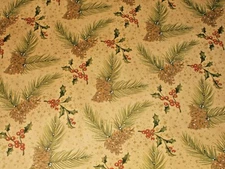VTG CHRISTMAS WRAPPING PAPER GIFT WRAP PINECONE HOLLY GOLD SNOWFLAKE 2 YARDS