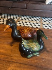2x Vintage Paper Mache Duck Mallard Figurine Hand Painted