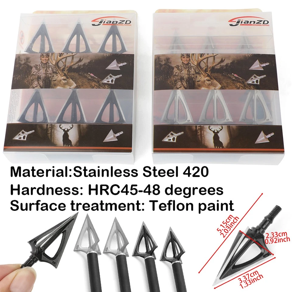 3 Blade Broadheads 100gr Points Tips Target Arrowheads Archery Arrow Bow Hunting - Image 2 of 4