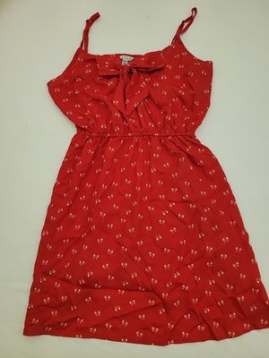 I Love H81 Dress Fit Flare Mini Red Sundress Women's Medium Bow