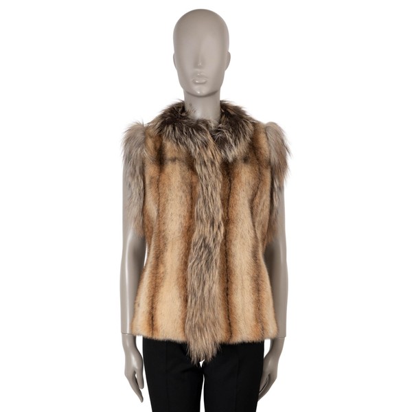 73640 authentic beige fox fur trim mink vest jacket 44 L