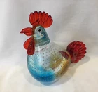 Murano Style Art Glass Rooster Figurine Hand Blown Red Blue Yellow 8”