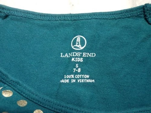 Vestido Lands End Niños Niñas 7-8 Verde Dorado Lunares Manga Larga Bolsillos Algodón Foto 4 de 4