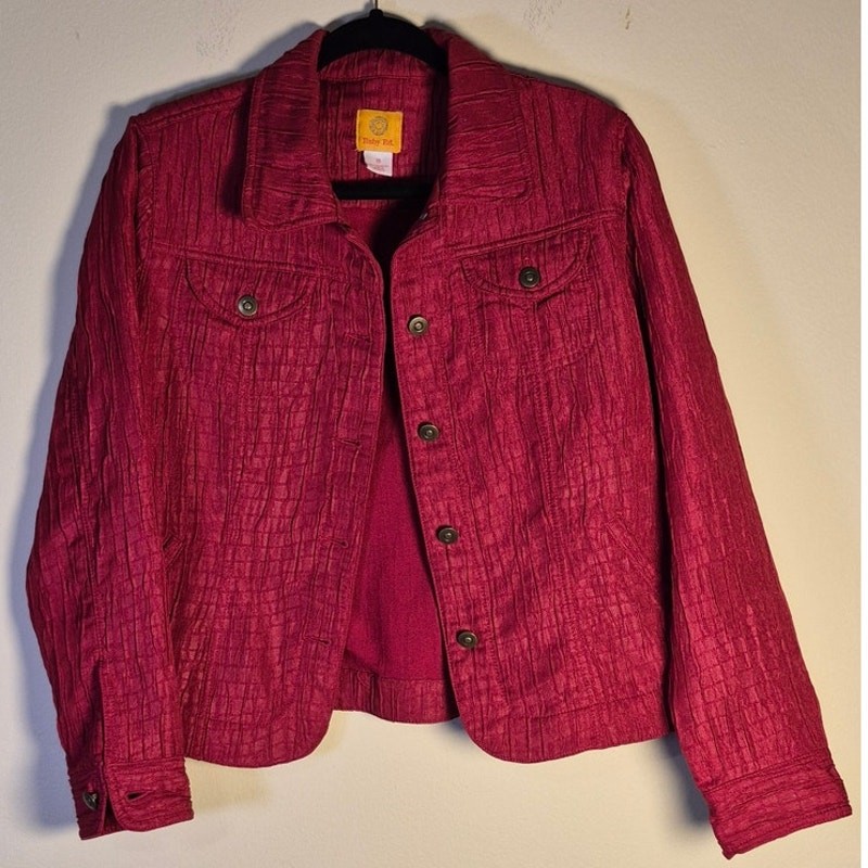Ruby Rd Womens Red Crinkle Texture Button Front J… - image 1