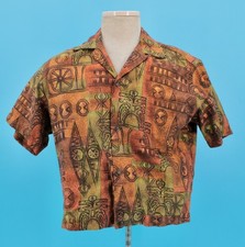 Men's VTG 50s 60s Orange  Green Hawaiian Print Shirt Jac Sz M Cotton