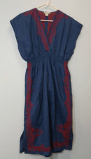 Vtg y2k forever 21 womens large babydoll long dress midi blue red light cotton