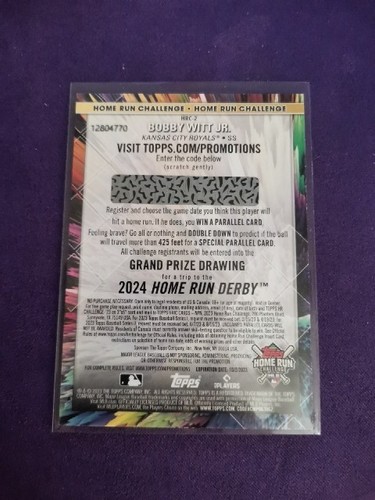 Bobby Witt Jr. 2023 Topps Series 1 Home Run Challenge Card #HRC-2! UNSCRATCHED!B - Picture 2 of 2