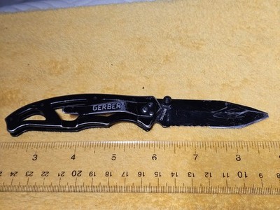 Gerber 7'' Paraframe Black Pocket Knife Frame Lock Plain Edge 3'' Tanto Blade