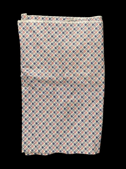 Lot of 3 Vintage 1960s Polyester & Rayon Fabric Remnants White Blue Red Plaid - Image 3 of 4