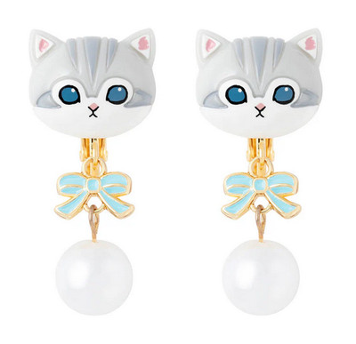 mofusand Clip-on Earrings with Ribbon and Pearl Gray White 2025 Winter JP LTD