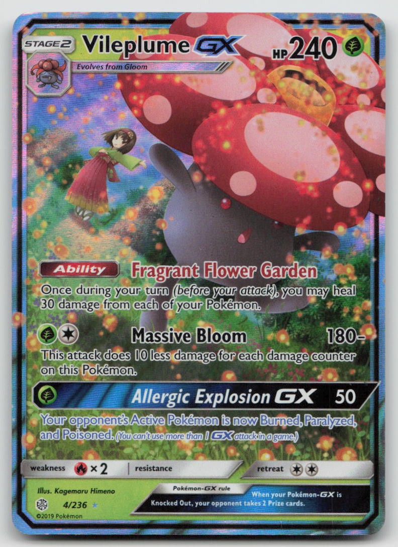 Vileplume GX 4/236 Holo GX Rare Cosmic Eclipse Pokemon Holo LP/MP
