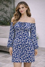 Women's Blue Floral Long Sleeves Mini Dress Size Small