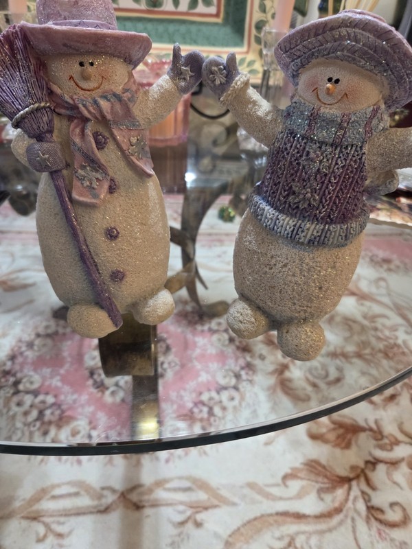 2 Cute Purple & White Snowmen For Christmas