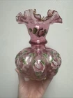 Vintage Fenton Hand Painted Charleton Rose Pattern  Crest, Melon , Vase Gilded