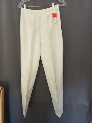 BetU Women Size 6 White 100% SILK Pants Button Zipper Hook Side Closure 