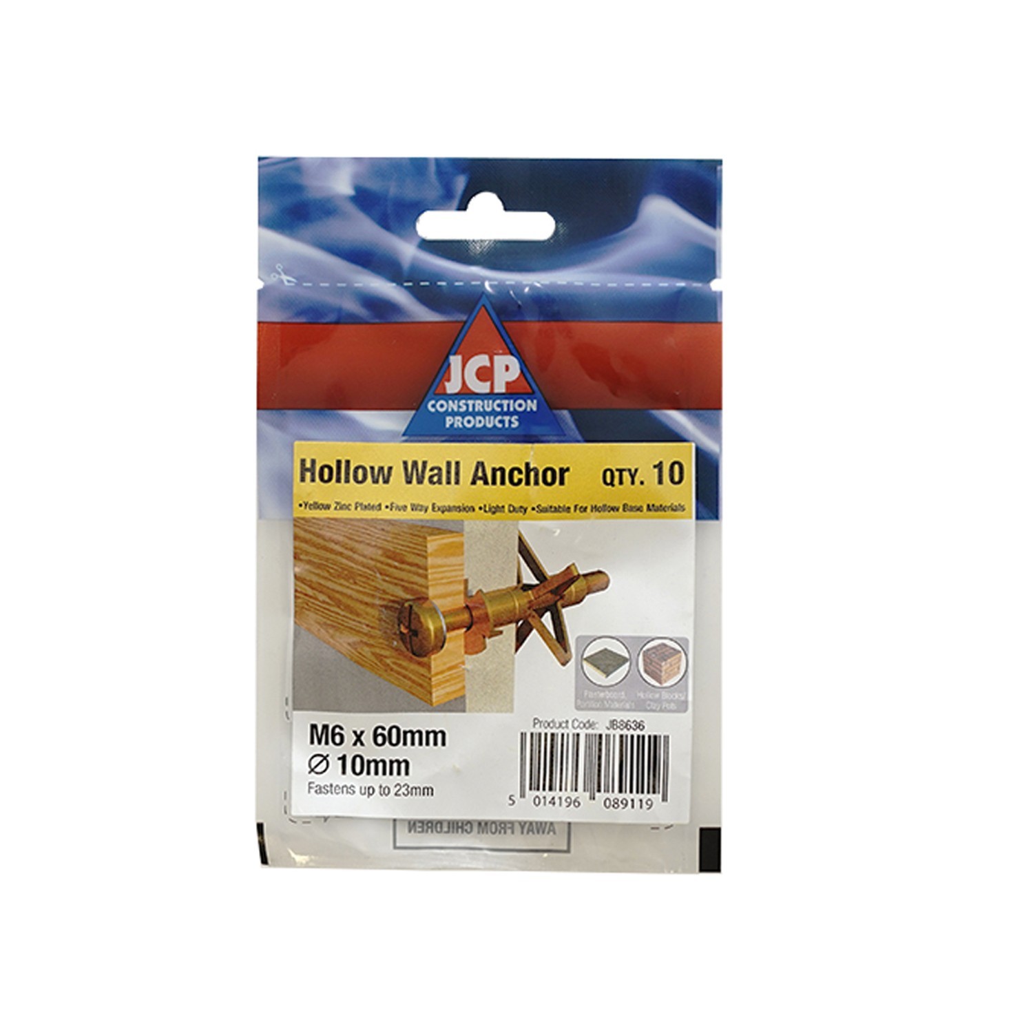 Jcp Fixings Hollow Wall Anchors ZYP - M5 x 45 - Bag of 10 - Box of 50
