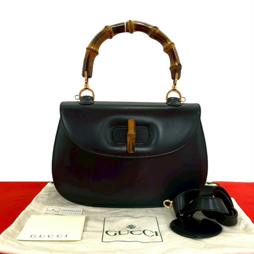Gucci Vintage Bamboo Leather 2Way Handbag Genuine Leather
