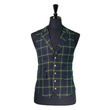 Mens Vest 42R Blue Green Yellow Tartan Plaid Wool Waistcoat Formal Wedding Prom