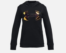 Under Armour Youth SMALL Girls Fleece Hoodie BLACK Iridescent Big Logo