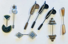 Vintage 1920s 1930s Art Deco hat pin lot of 8, celluloid rhinestone