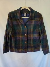 Vintage 90s Sag Harbor Plaid Jacket Womens 12 Purple Green Academia Blazer