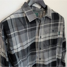 Woolrich Woolen Mills Plaid Flannel Shirt Cotton Blend Gray Black Mens XL