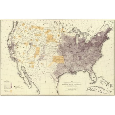 1870 U.S. Census Population Distribution Map with Tribal Lands Highlighted