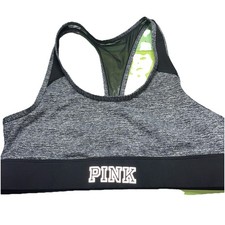 PINK by Victoria  s Secret Gray Sports Bra Women  s Medium Black Logo Activewear