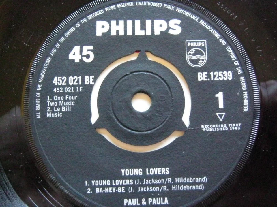 Paul & Paula Young Lovers EP Philips BE12539 EX/EX 1963 picture sleeve - Изображение 2 из 4