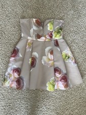 Asos Strapless Floral Quilted Waisted Pleated Flare Dress UK 16 US 12