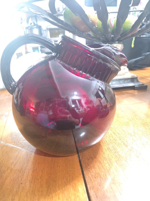 Vtg ANCHOR HOCKING ROYAL RUBY 7" GLASS PITCHER RED DEPRESSION RUBY GLASS