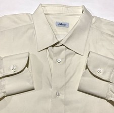Brioni Dress Shirt Mens 47/18.5 Long Sleeve Off White 100 Cotton Made In Italy