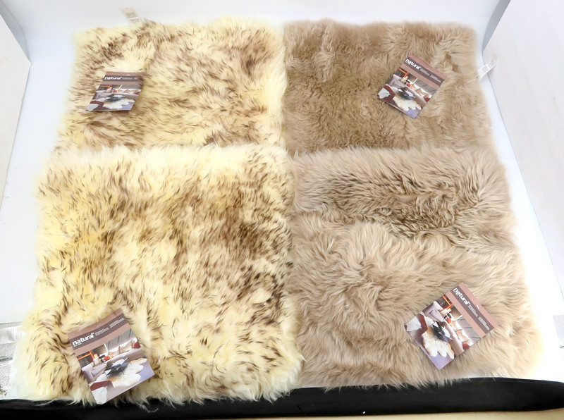 Lot of 4 Natural New Zealand Sheepskin Chair Pads 16x16 Taupe & Chocolate ~ NWT