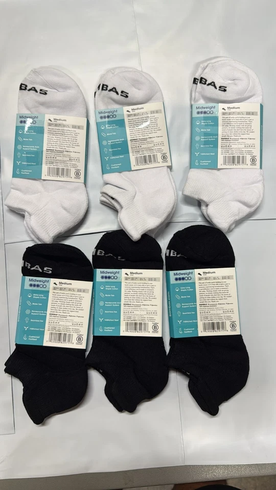 Bombas Midweight Ankle Socks 6 Pairs Medium White/Black Women 7-9 Men 6-8.5 - Image 2 of 4