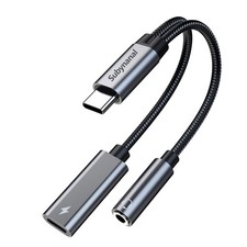 Subynanal USB c to 3.5mm Headphone and Charger Adapter,2 in-1 C PD Gray