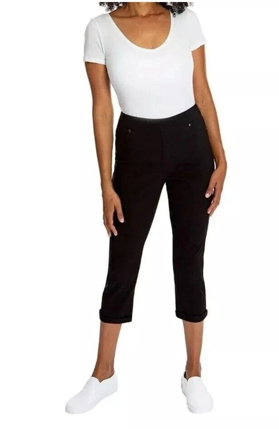 👖Mario Serrani Italy Women's Comfort Stretch Capri LARGE Pants, Black AZ