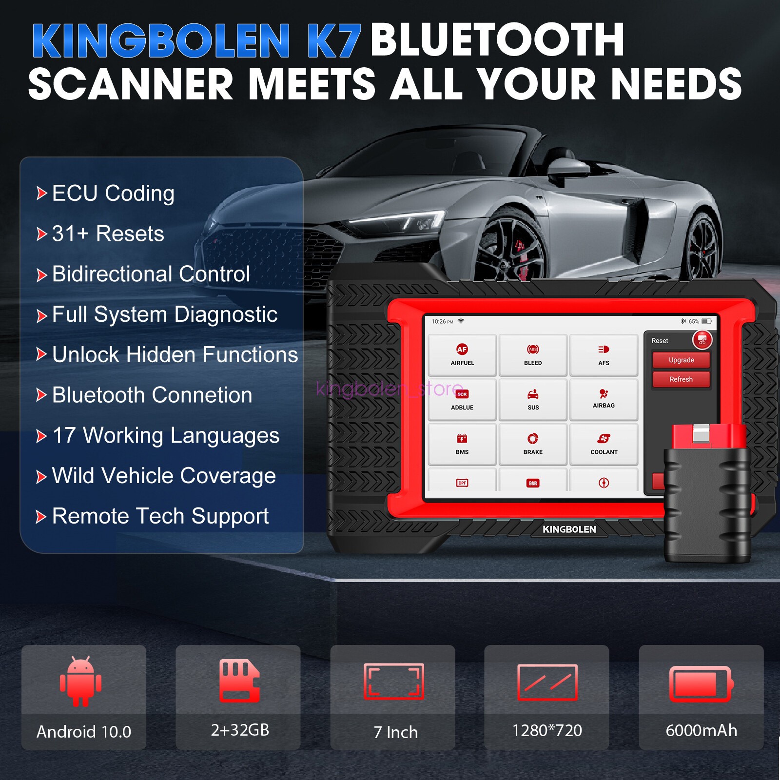 2025 KINGBOLEN K7 OBD2 Car Diagnostic Tool Key Coding Full System Scanner CANFD